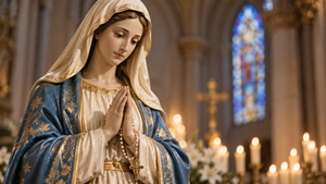 Statue of the Virgin Mary inside a Catholic church