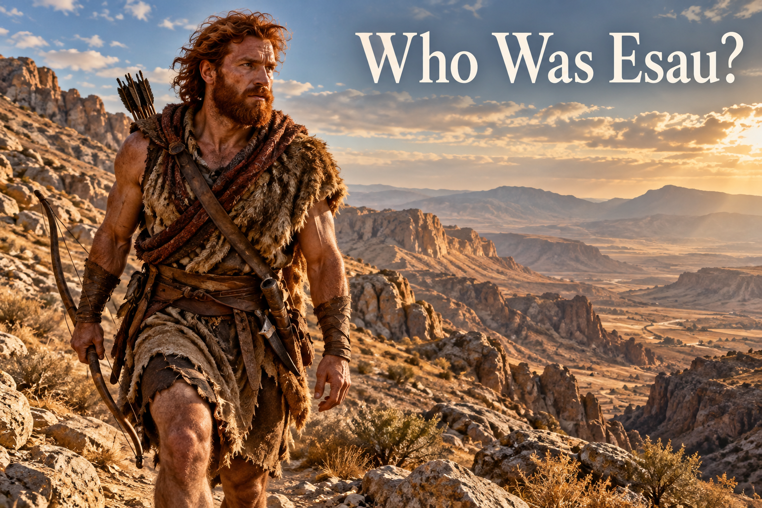Esau returning from the rugged hills of Edom with his bow