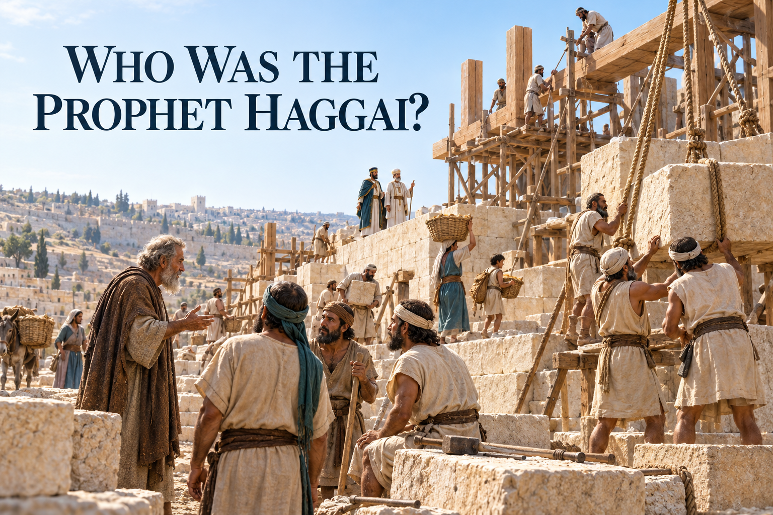 The prophet Haggai addresses workers rebuilding the Jerusalem temple with stone and timber